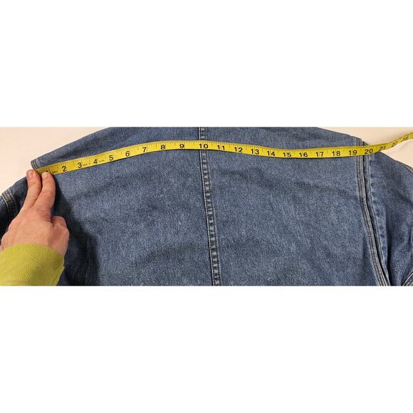 Vintage ruffle hewn sz M / L (?) Denim pocket hooded button front jacket shaket - Picture 7 of 7